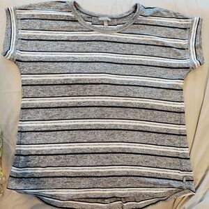 Talbots Heather Gray and White Striped Top